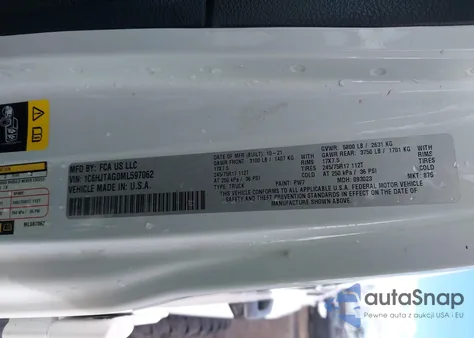 2021 Jeep Gladiator Sport S 4X4 z USA, uszkodzony, nr VIN 1C6HJTAG0ML597062